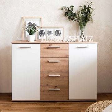 Commode Jakob 120cm 2 deuren & 4 lades - artisan eik/wit