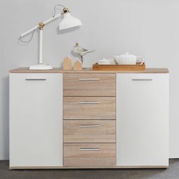 Commode Jakob 120cm 2 deuren & 4 lades - sonoma eik/wit