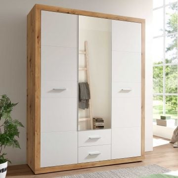 Kledingkast Storck 151cm 3 deuren & 2 lades & spiegel - artisan eik/wit 