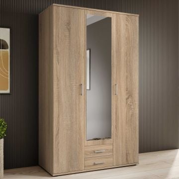 Kledingkast Daniela 120cm met 3 deuren 2 lades & spiegel - eik