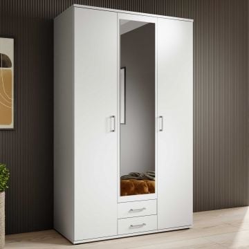 Kledingkast Daniela 120cm met 3 deuren 2 lades & spiegel - wit