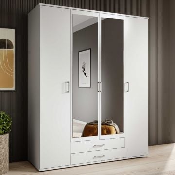 Kledingkast Daniela 160cm met 4 deuren 2 lades & spiegel - wit