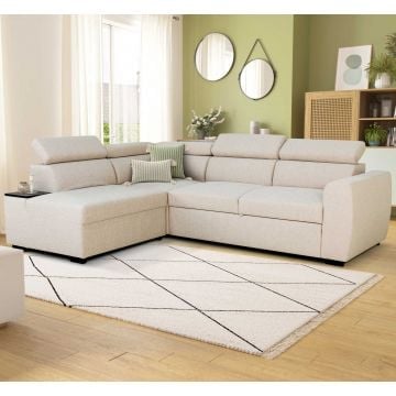 Hoekbank Kelio links - verstelbare hoofdsteun - beige stof