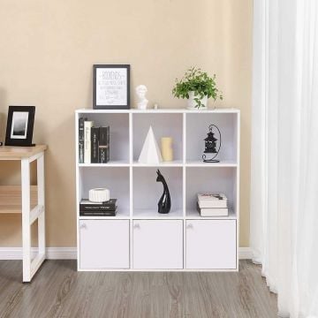 Witte houten boekenkast, 3 kasten, vrijstaande plank
