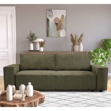 3-zitsbank Josh - 239x86x85cm - met opbergruimte - kaki ribfluweel