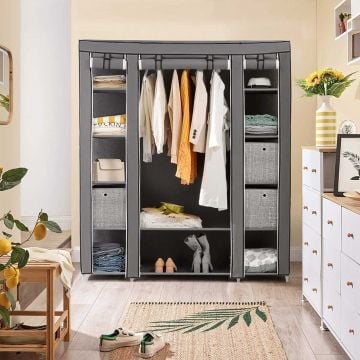 Draagbare garderobe, opvouwbare kast, grote capaciteit kleding opberger, grijs
