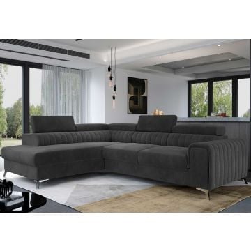 Hoekbank Laurentius links - 278 x 205 cm - Licht antraciet velours