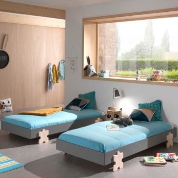 Kinderbed Modulo Puzzle 90x200 stapelbaar set van 2 - antraciet/dennenhout