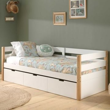 Kajuitbed Maggie  90 x 200 met bedlade dennenhout - wit