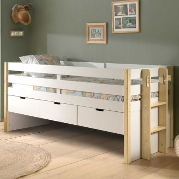 Kajuitbed Maggie 90 x 200 met 3 lades - wit/dennenhout 