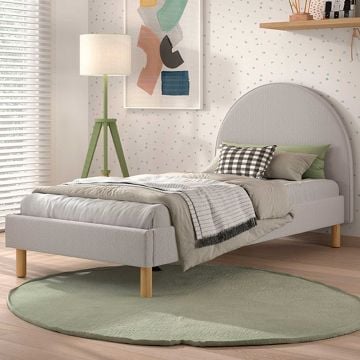 Eenpersoonsbed Maeva - 212x97x107 cm - Grijze bouclé stof 