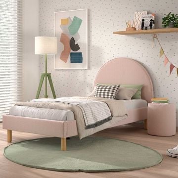 Gestoffeerd bed Maeva 90x200cm met nachttafeltje - roze bouclé stof