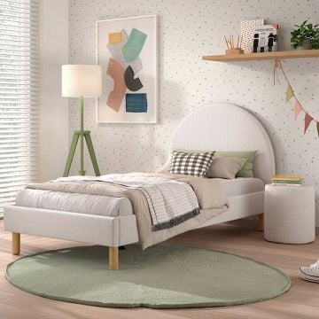 Gestoffeerd bed Maeva 90x200cm met nachttafeltje - witte bouclé stof