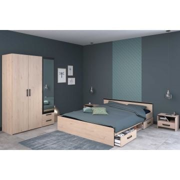 Slaapkamer Alma: bed 160x200cm, nachtkastje, kleerkast - eikdecor