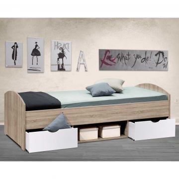Bed Nero 90x200 met 2 lades - eik/wit 