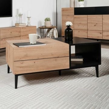 Salontafel Ted 100x55 met 1 lade - eik/zwart