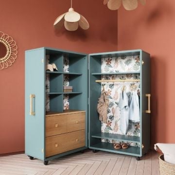 Kindervestiaire Mini Malle | 69,6 x 64,6 x 112,4 cm | Turquoise