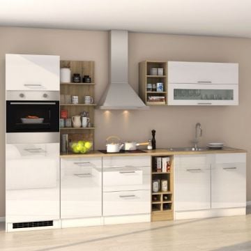 Kitchenette Milan | Inclusief dampkap, kookplaat, oven en koelkast | High Gloss White