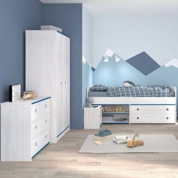 Kinderkamerset Smoozy | Kajuitbed, kledingkast, commode en nachtkastje | Wit