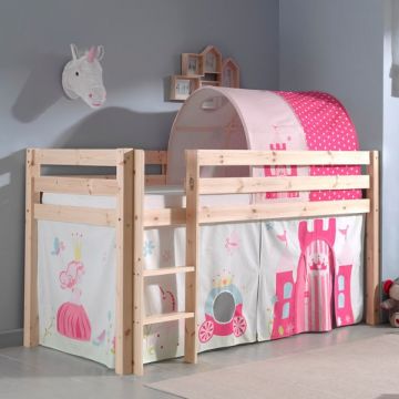 Halfhoogslaper Charlotte met bedtent & bedtunnel Princess II - dennenhout