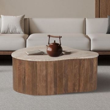 Paul 83 cm Mangohouten Salontafel met Travertin Beige