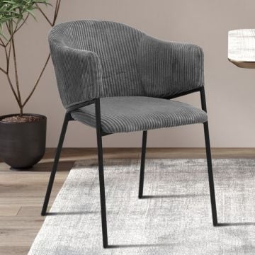 Donker grijze ribfluwelen stoel met metalen poten | H-H 78 x B-L 54 x D-P 62 cm