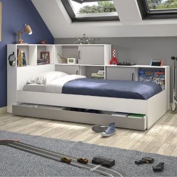Tienerbed met bedlade en opbergruimte Erwan | 90 x 200 cm | Grey Moon-design