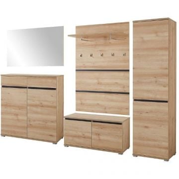 Garderobeset Lissandro | Schoenenkast, wandpaneel, wandspiegel, halbank en garderobekast | Noble-beech design