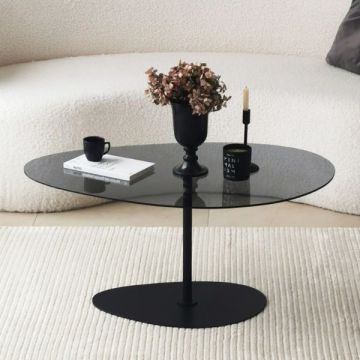 Glazen Salontafel Woody Fashion | 90 x 60 x 40 cm | Dark Grey Black-design