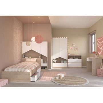 Slaapkamerset Shelter | Eenpersoonsbed, Bedladenset, Achterbouwstuk, Commode, Bureau