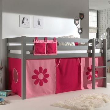 Halfhoogslaper Charlotte met bedtent Flower - grijs