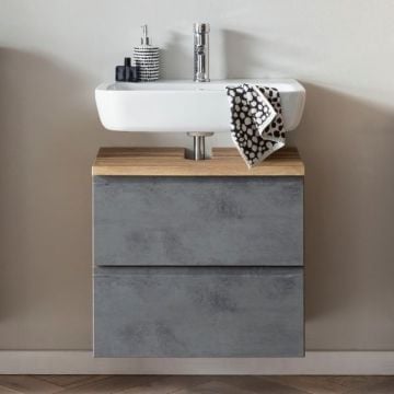 Wastafelmeubel Varese | 60 x 47 x 56 cm | Wotan Oak / Betonkleur