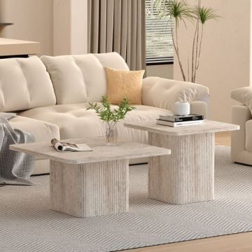 Salontafelset Destiny | 60 x 60 x 52 cm / 80 x 80 x 42 cm | Beige design