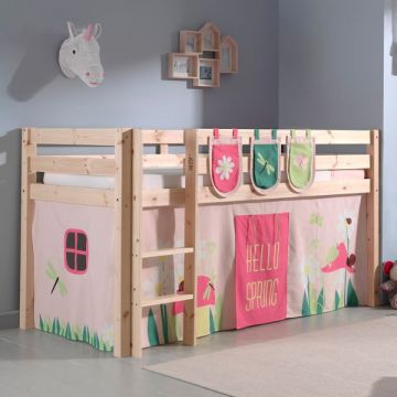 Halfhoogslaper Charlotte met bedtent & opbergzakjes Spring - dennenhout