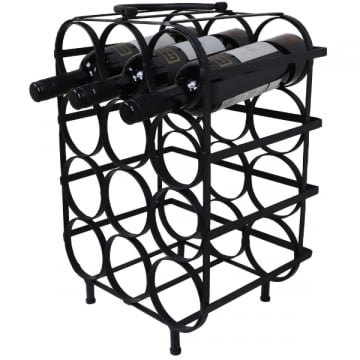Wijnrek Merlot 25x50cm 12 flessen met handgreep - zwart