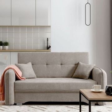 Tweezitbank met slaapfunctie Laina | 155 x 105 x 75 cm | Beige