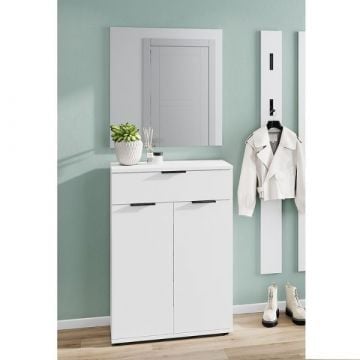 Garderobeset Willian | Schoenenkast, wandspiegel en wandkapstok | Wit