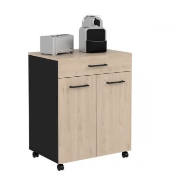 Kast Item 60x43x75cm 2 deuren & 1 lade met wielen - eik/zwart