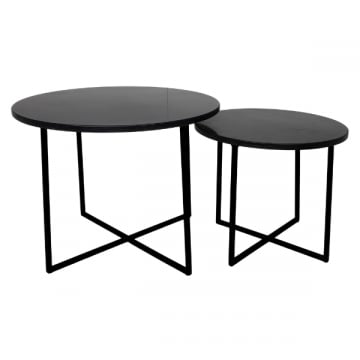 Salontafel Gatsby set van 2 marmer en metaal - zwart