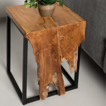 Bijzettafel Root 35x35x50cm ijzer - teakhout /zwart