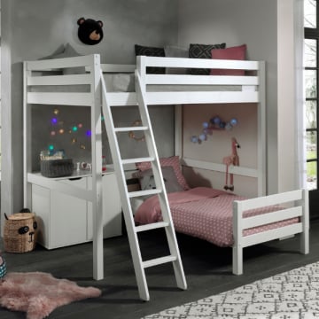 Hoogslaper Claire 140 x 200cm met bed Anne 90x200cm en commode - wit