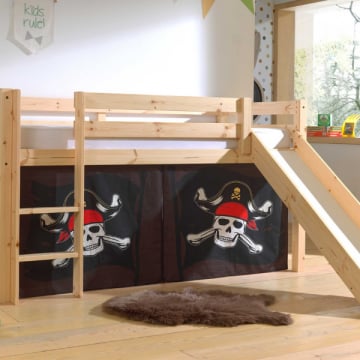 Halfhoogslaper met glijbaan Astrid met bedtent Caribbean Pirates - dennenhout