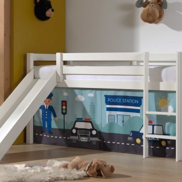 Halfhoogslaper met glijbaan Astrid met bedtent Police - wit