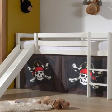 Halfhoogslaper met glijbaan Astrid met bedtent Caribbean Pirates - wit