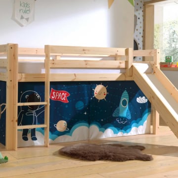Halfhoogslaper met glijbaan Astrid met bedtent Space Shuttle - dennenhout