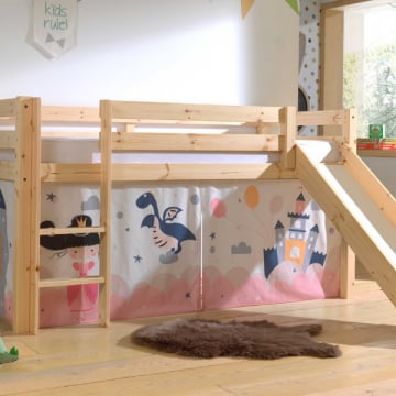 Halfhoogslaper met glijbaan Astrid met bedtent Princess Sophie - dennenhout