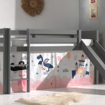 Halfhoogslaper met glijbaan Astrid met bedtent Princess Sophie - grijs