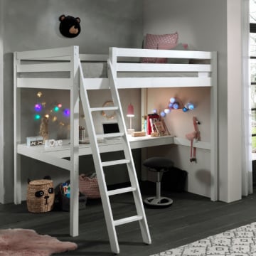 Hoogslaper Claire 140 x 200cm met bureau - wit
