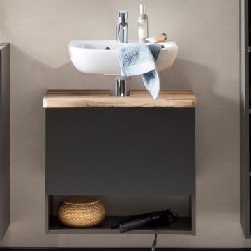 Wastafelonderkast Karan 61cm 1 lade - antraciet/eik