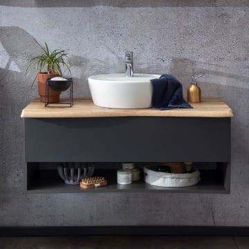 Wastafelmeubel Karan 101cm met wastafel en 1 lade - antraciet/eik